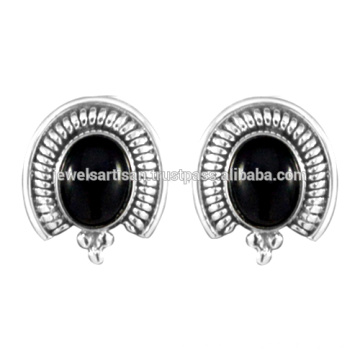 Natural Black Onyx Gemstone 925 Sterling Silver Earring